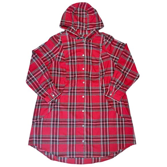Torrid Red Plaid Flannel Anorak Long Jacket Hoodie Women's Plus Size 3x (22/24) - Picture 6 of 10